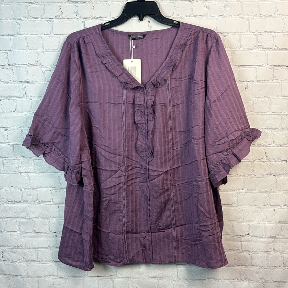 BloomChic Purple Ruffle V Neck Top Plus Size 3X - Picture 2 of 7